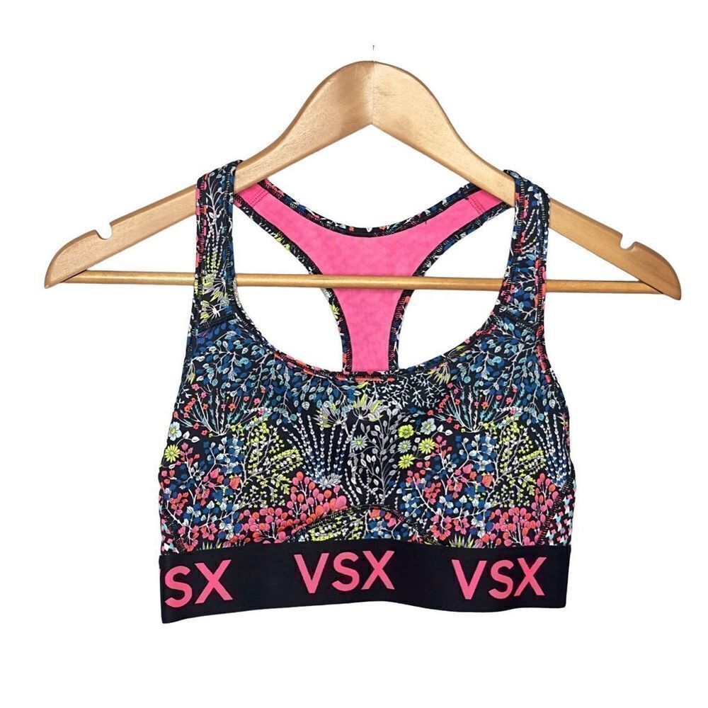 VSX Victoria’s Secret Women’s Wireless Floral Sports Bra Black Pink Small